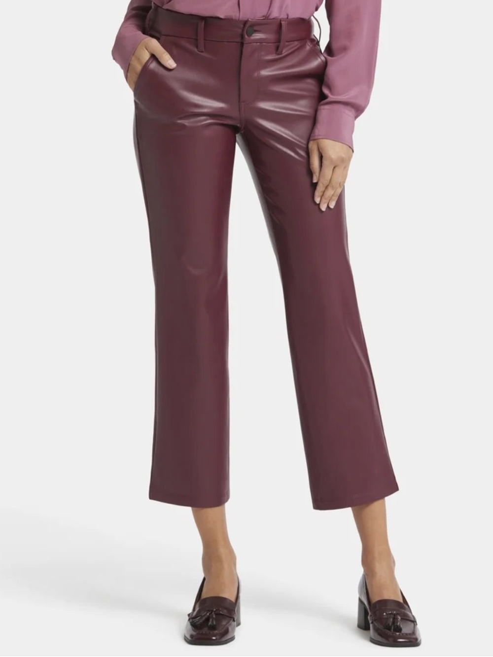 NYDJ Faux Leather Straight Sculpt-Her Ankle Trouser Red Tavern Size 00